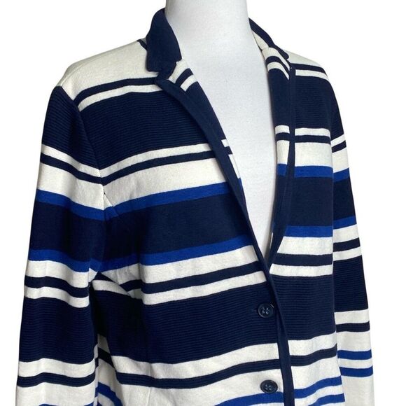 Ann Taylor Cardigan Sweater Navy Blue and White Stripe Size XL - Picture 2 of 7